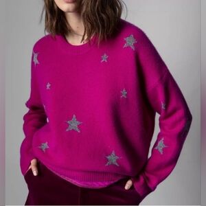 Zadig & Voltaire Markus Stars 100% cashmere celestial stars hot pink size medium